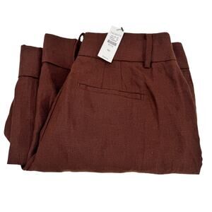 Talbots Linen Pants Womens Petite 4 4P (28x24 ACTUAL) Brown Coastal Cropped NEW